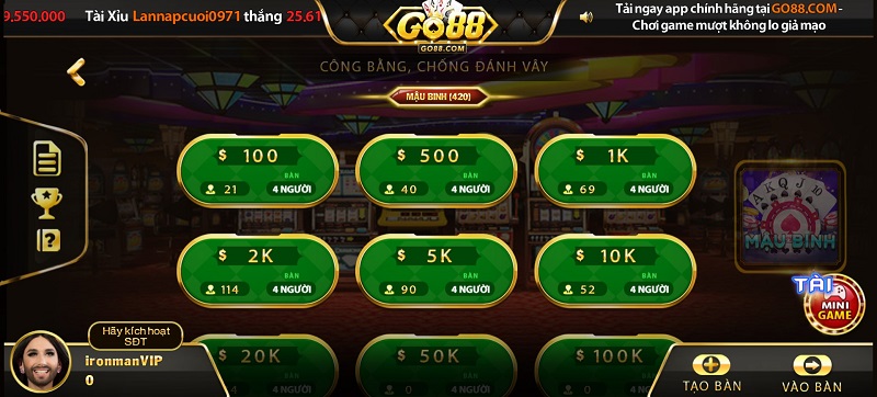 Luật chơi Mậu Binh Go88 cơ bản